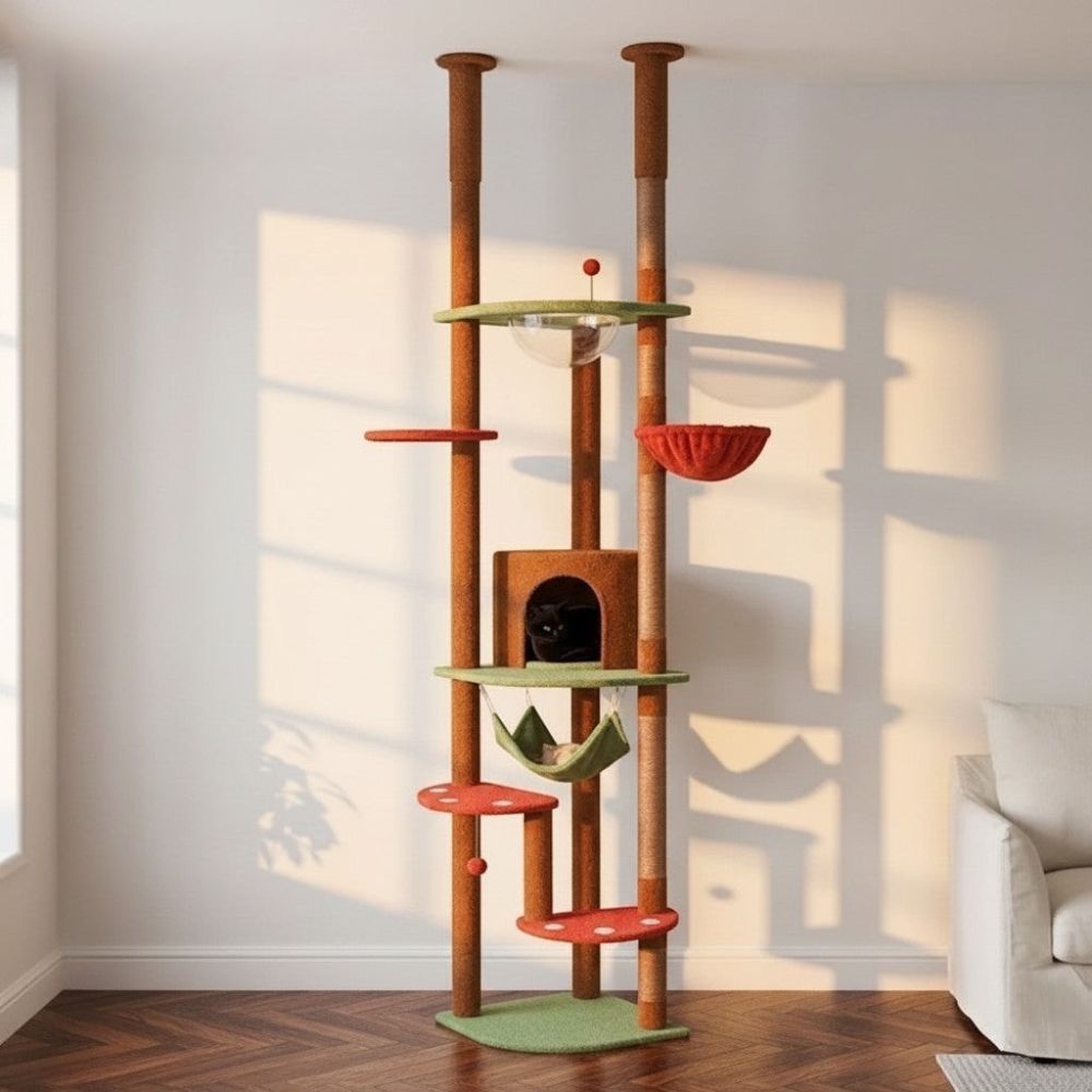 Kratzbaum Boden-Decke Beige Dezent 258cm