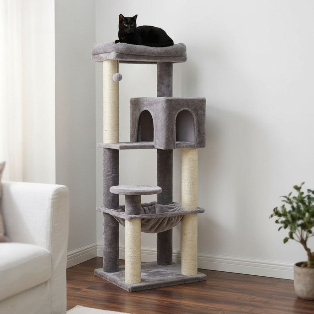 Großer Kratzbaum Beige Verstärkte Pfosten 147cm