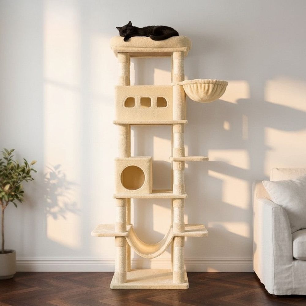 Kratzbaum Beige mit Hängehängematte 170cm