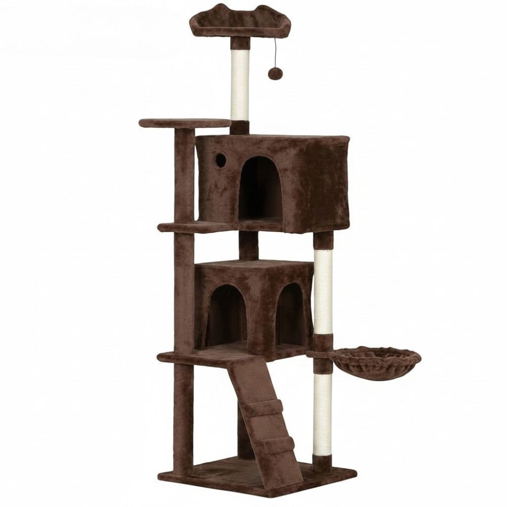 Kratzbaum Beige mit Integrierter Treppe 140cm