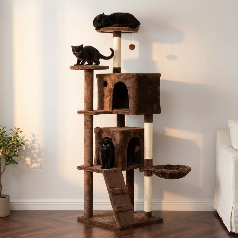 Kratzbaum Beige mit Integrierter Treppe 140cm