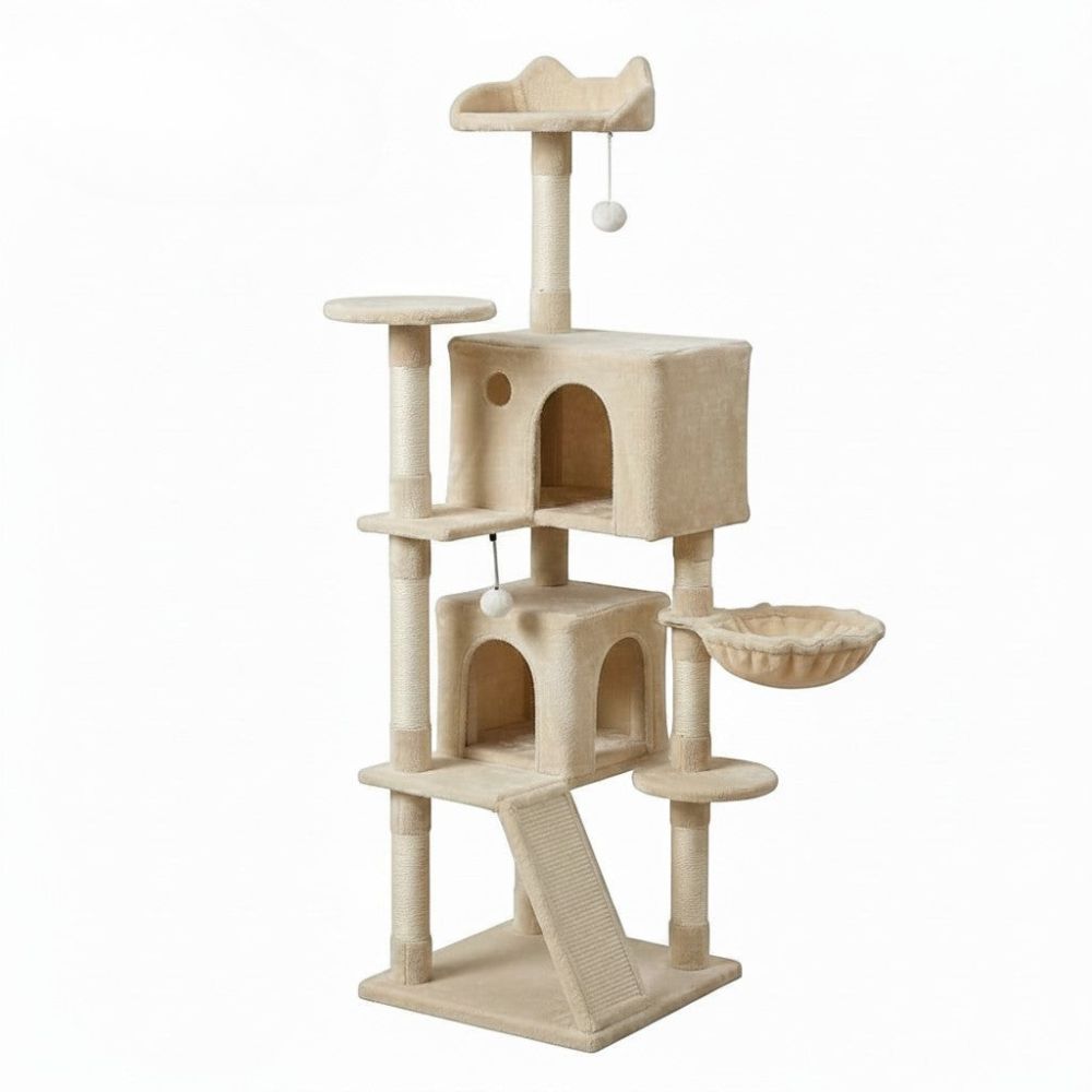 Kratzbaum Beige mit Integrierter Treppe 140cm
