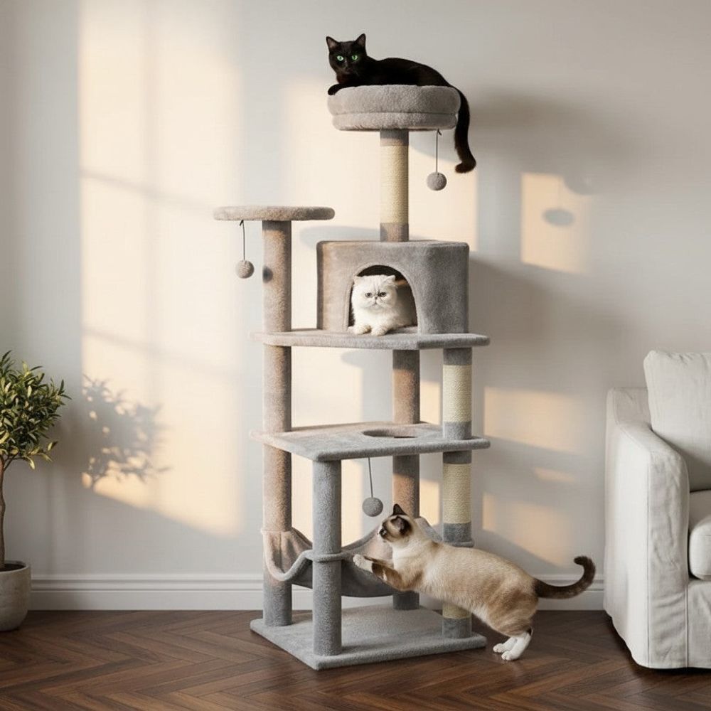 Kratzbaum Beige Robust Mehrere Katzen 140cm