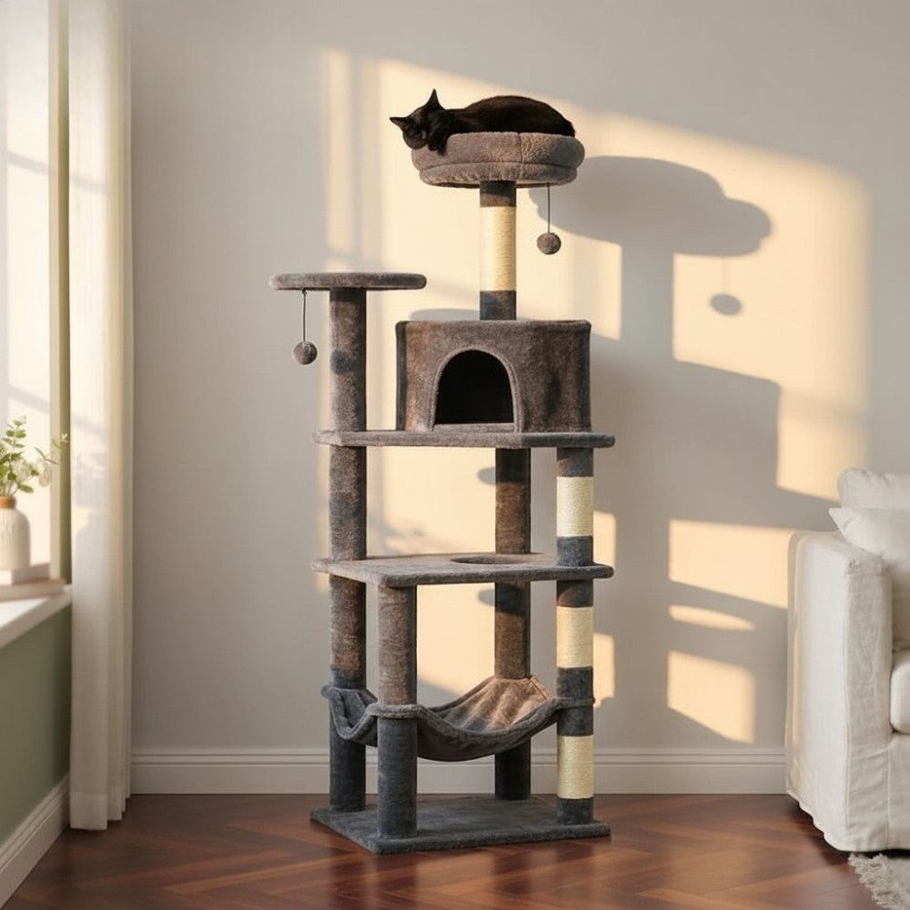 Kratzbaum Beige Robust Mehrere Katzen 140cm