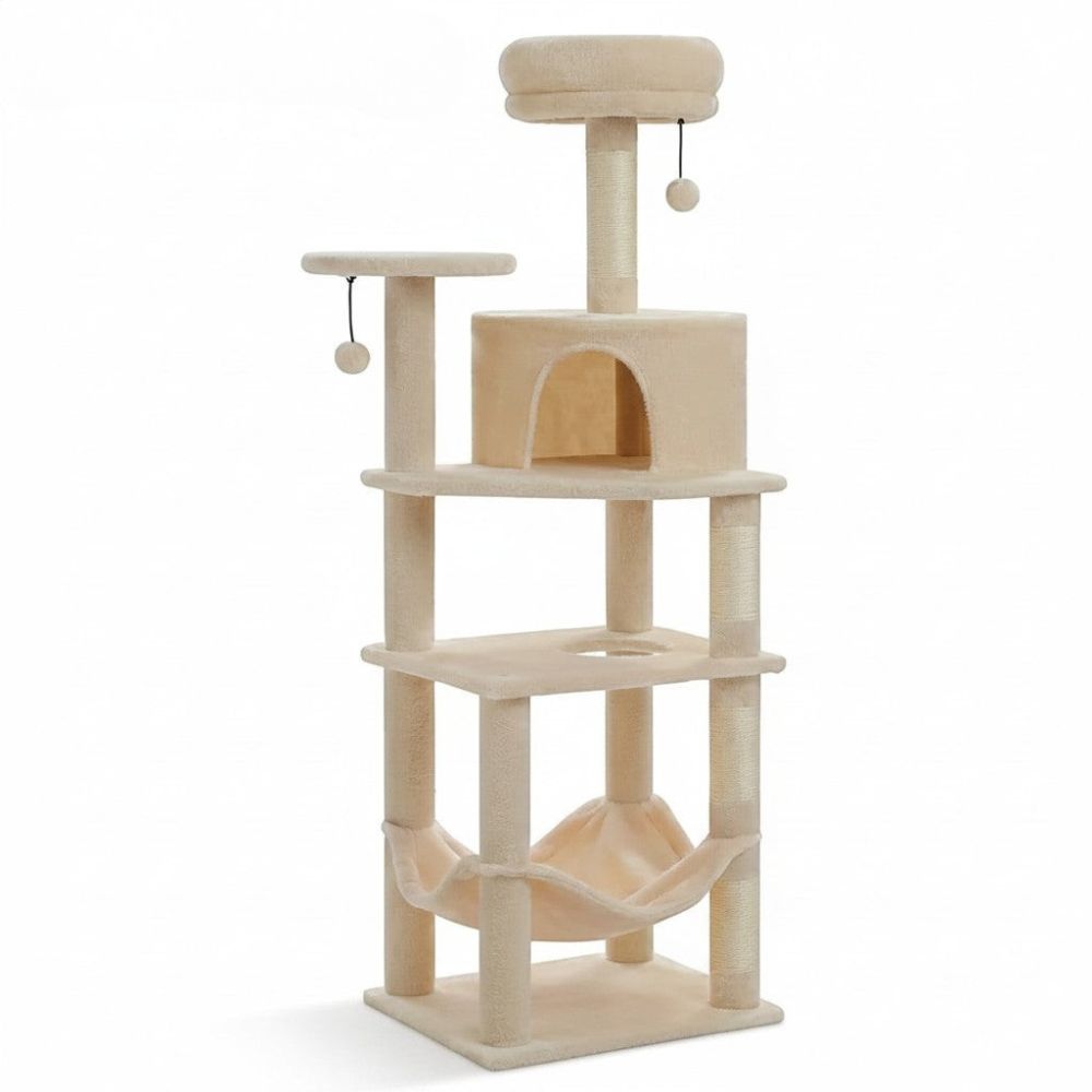 Kratzbaum Beige Robust Mehrere Katzen 140cm