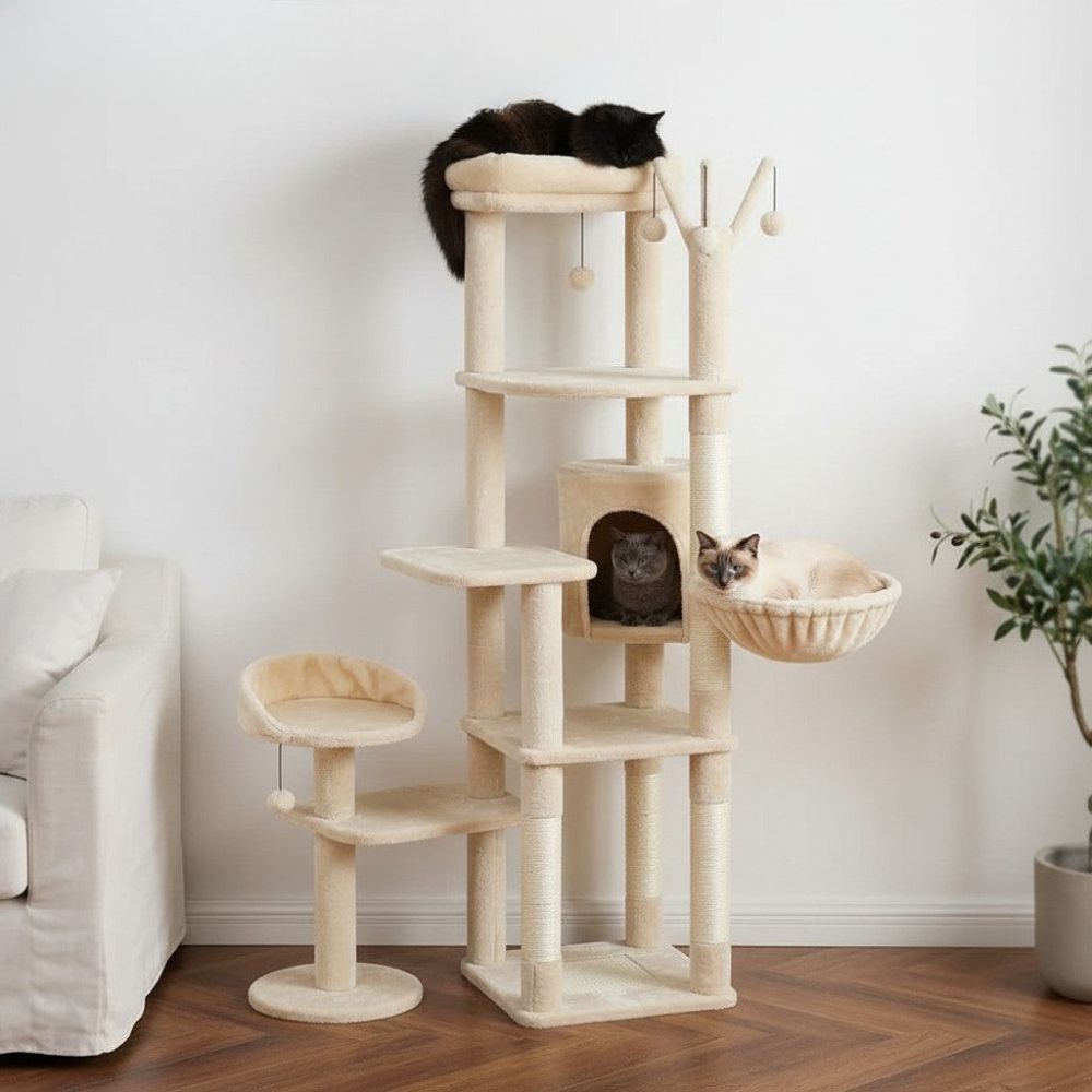 Kratzbaum Beige XXL Großzügige Basis für Große Katze