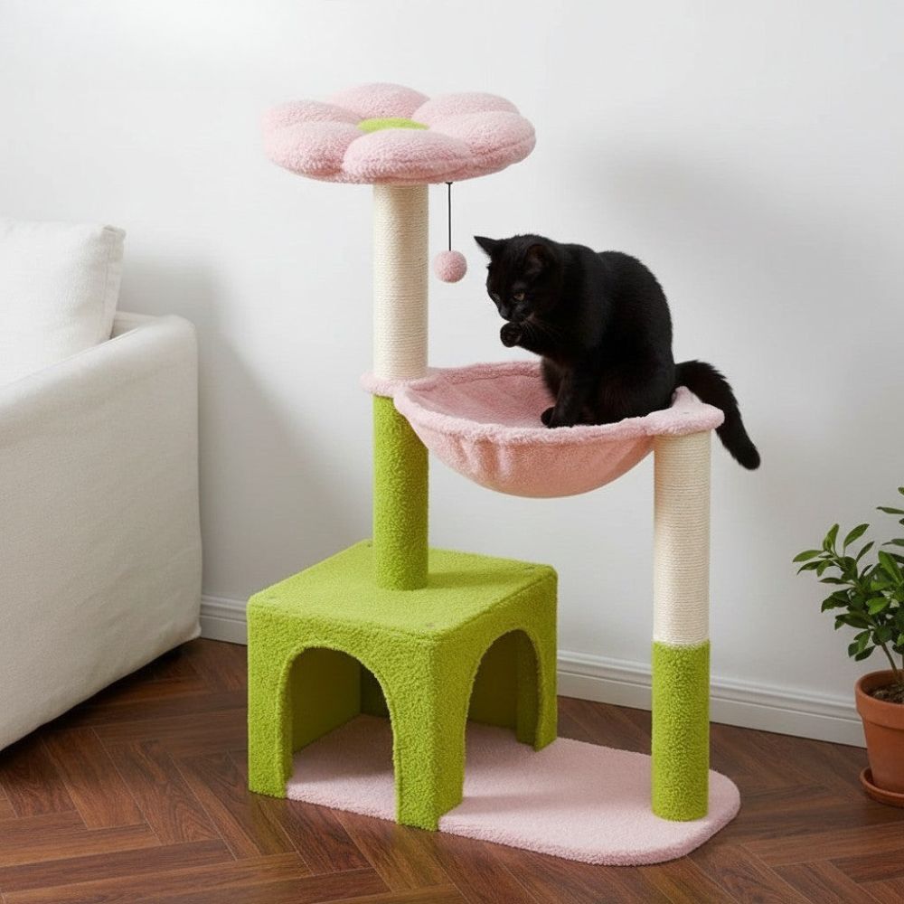 Kratzbaum Blume Rosa und Grün Kleines Format 92cm