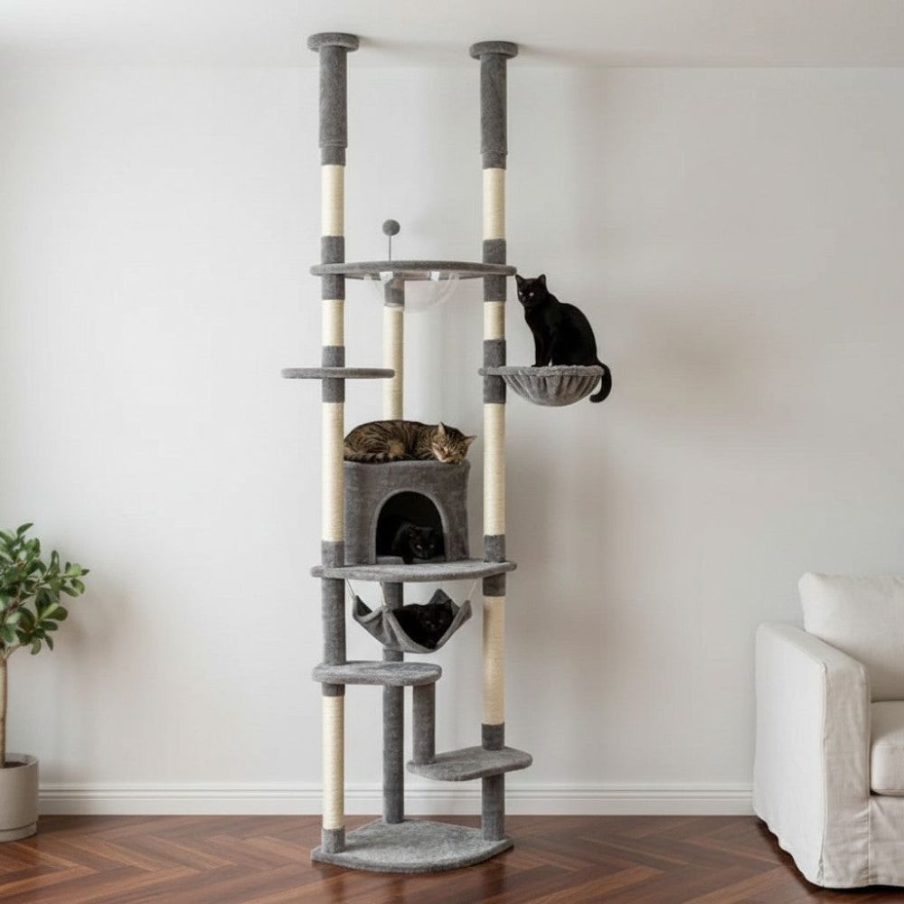 Kratzbaum Boden-Decke Beige Dezent 258cm