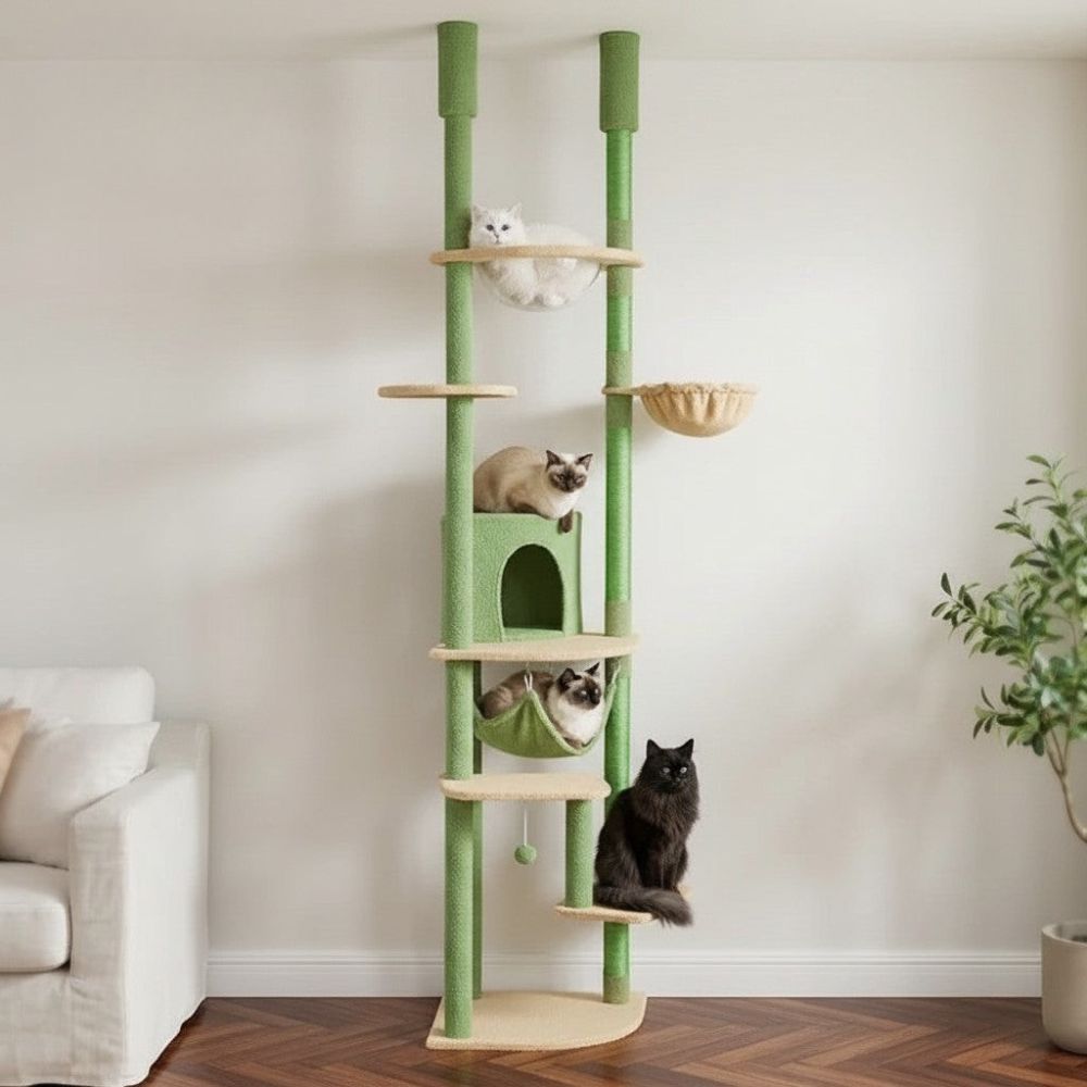Kratzbaum Boden-Decke Beige Dezent 258cm