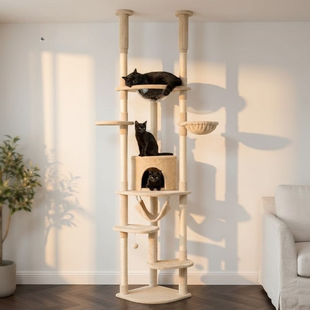 Kratzbaum Boden-Decke Beige Dezent 258cm
