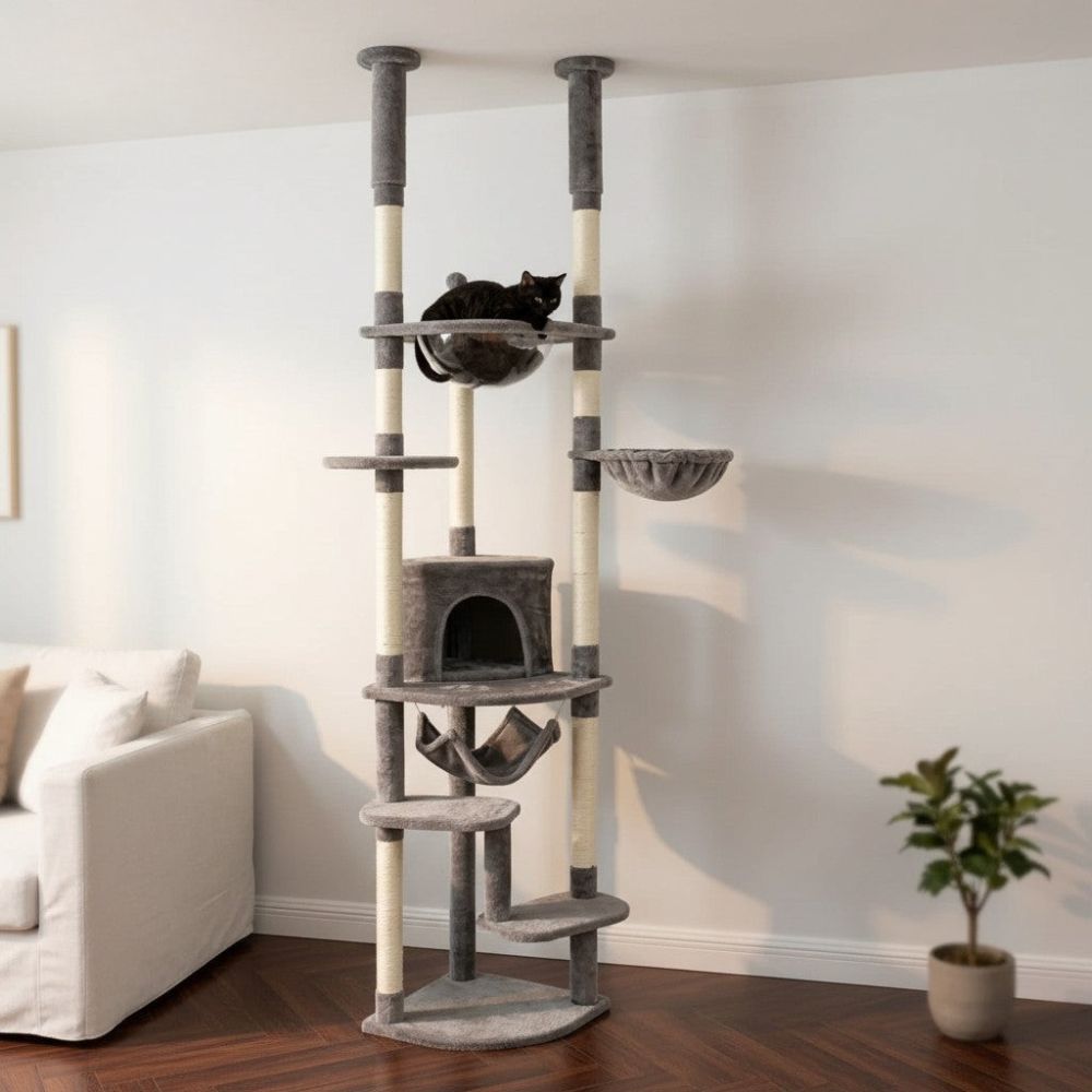 Kratzbaum Boden-Decke Beige Dezent 258cm