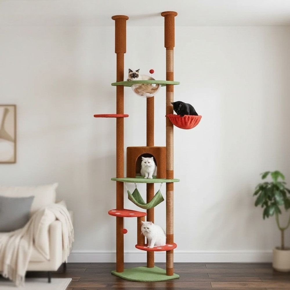 Kratzbaum Boden-Decke Beige Dezent 258cm
