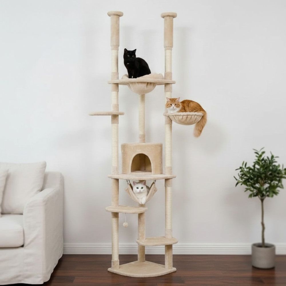 Kratzbaum Boden-Decke Beige Dezent 258cm