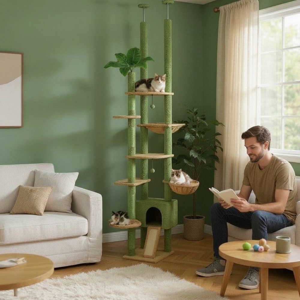 Kratzbaum Grün Boden-Decke Verstellbar 252cm