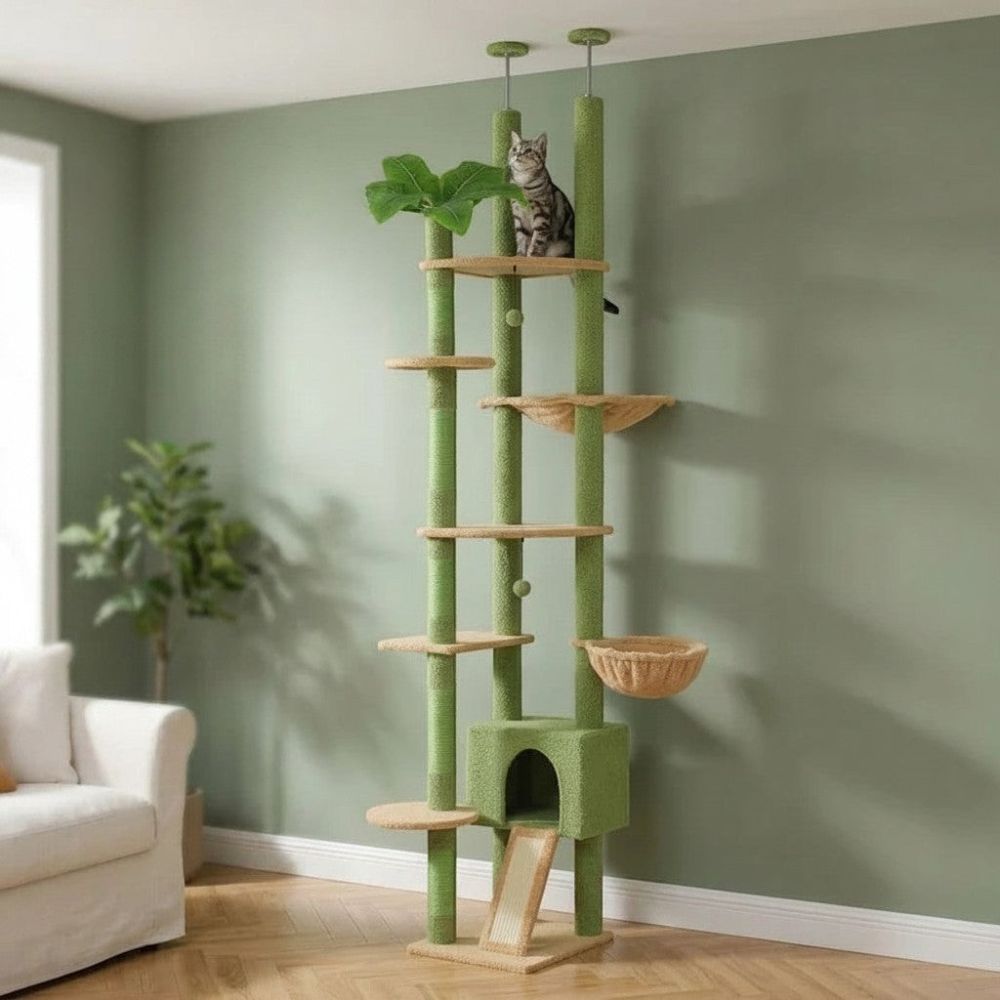 Kratzbaum Grün Boden-Decke Verstellbar 252cm