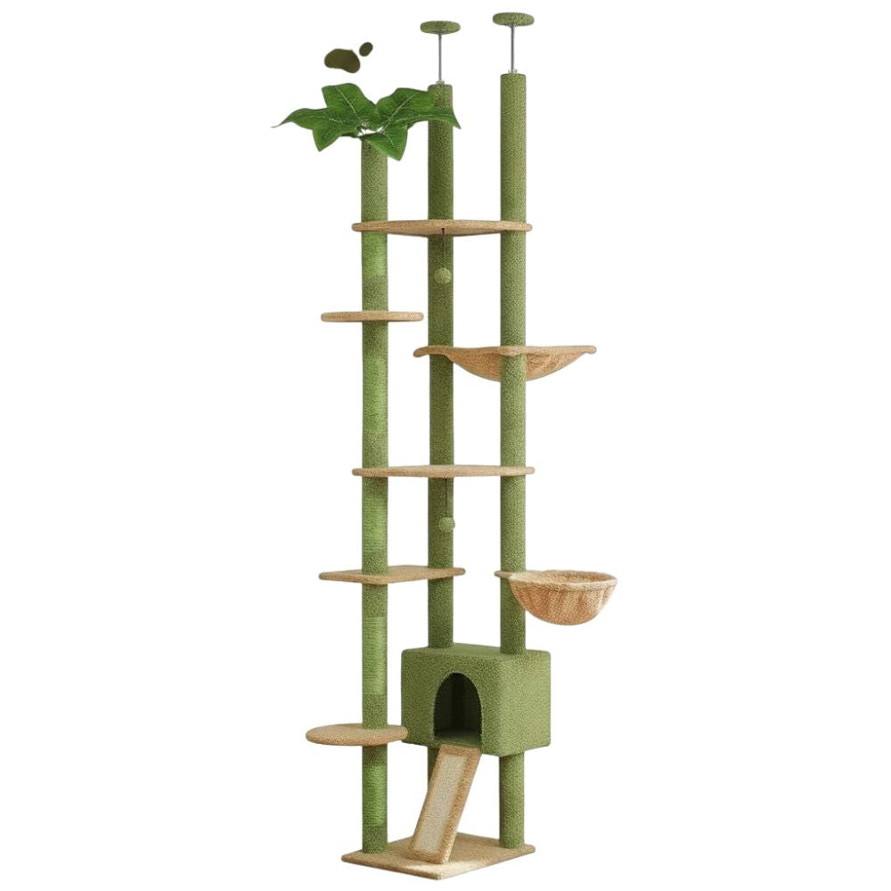 Kratzbaum Grün Boden-Decke Verstellbar 252cm