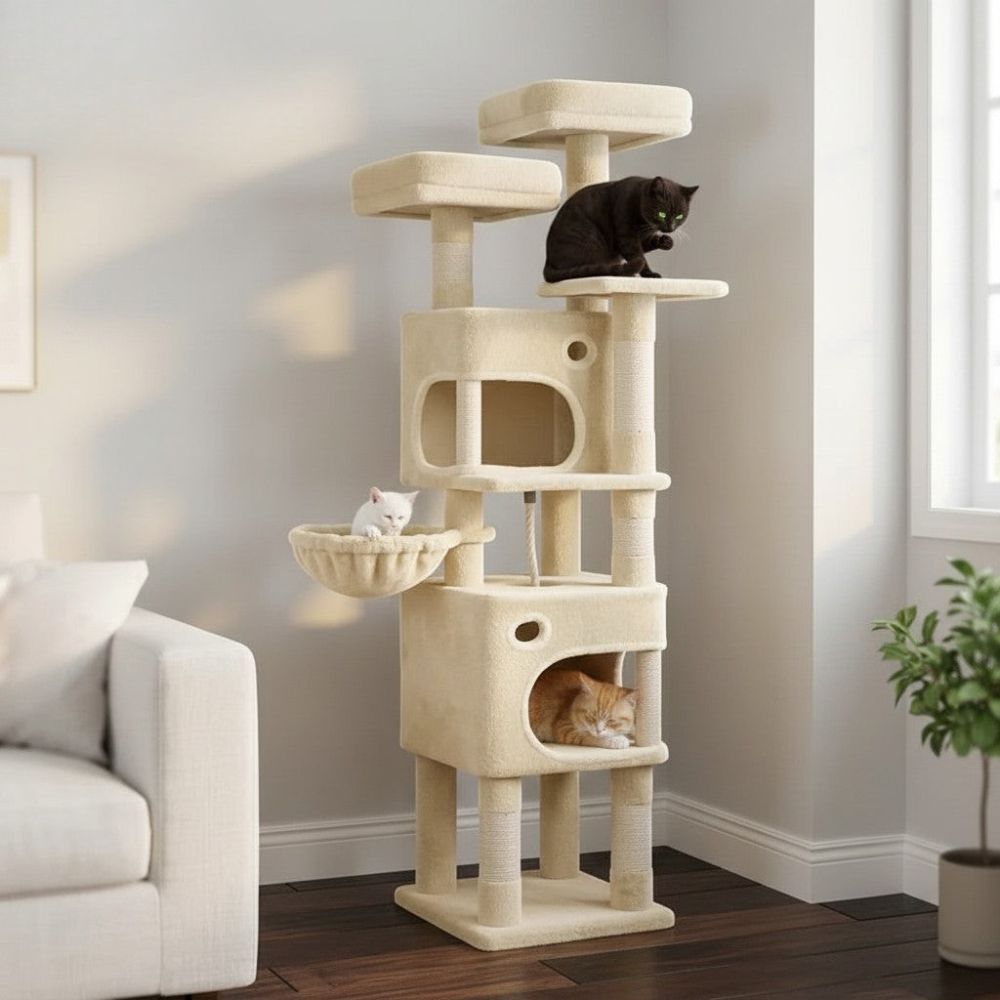 Kratzbaum Maine Coon Beige Verstärkte Pfosten 160cm