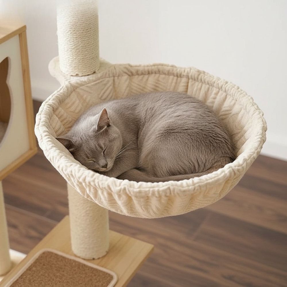 Kratzbaum mit Integrierter Katzentoilette aus Holz 144cm