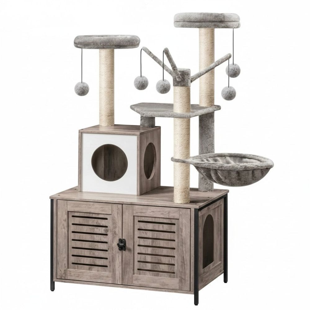Kratzbaum mit Integrierter Katzentoilette Dunkelgrau 132cm