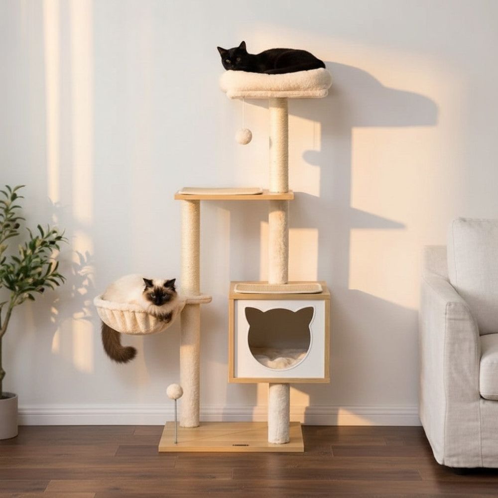 Kratzbaum Modern mit Holzfinish 126cm